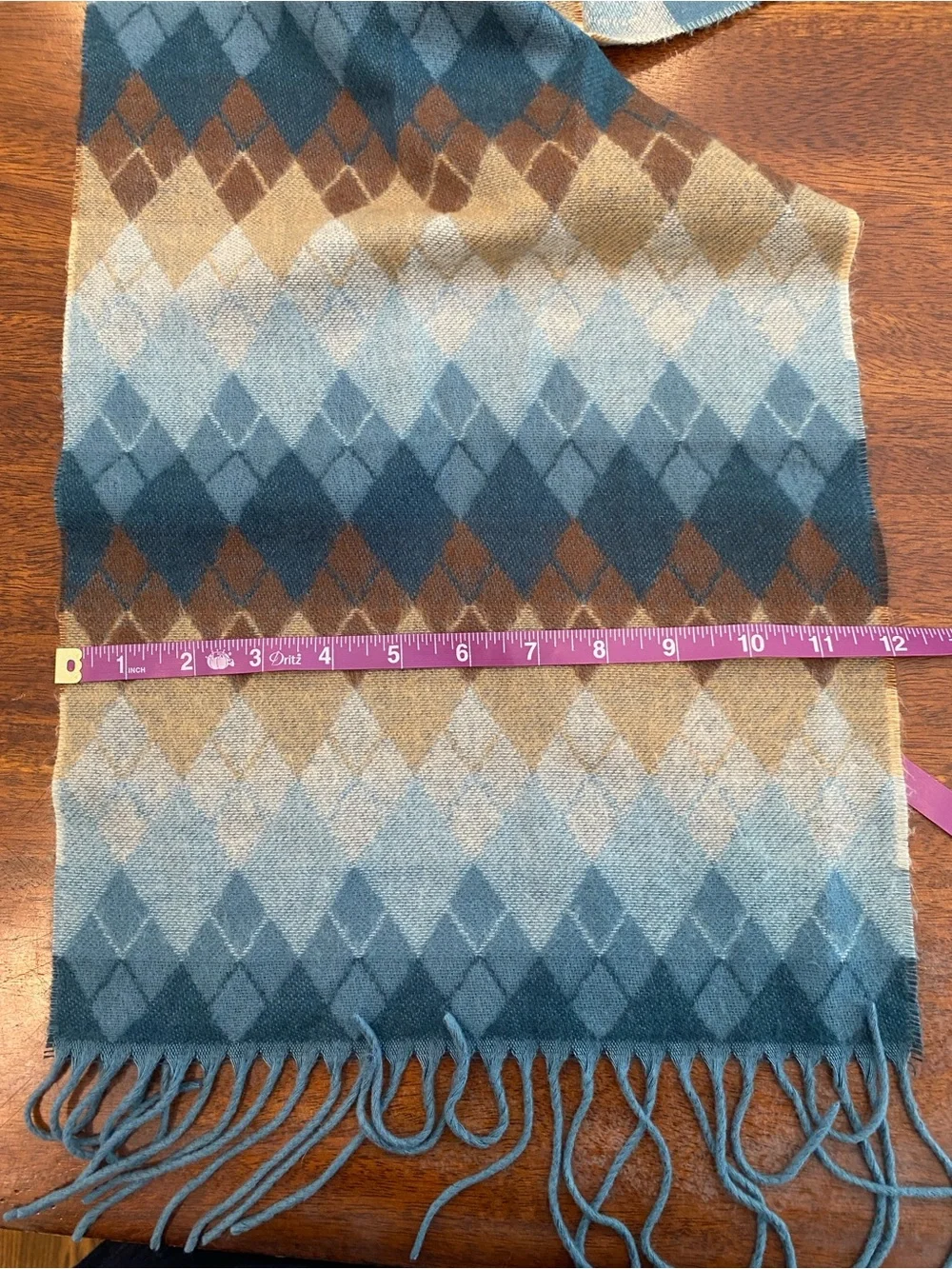 Cashmere Scotland scarf argyle tassel fringe 100% cashmere blue brown luxury